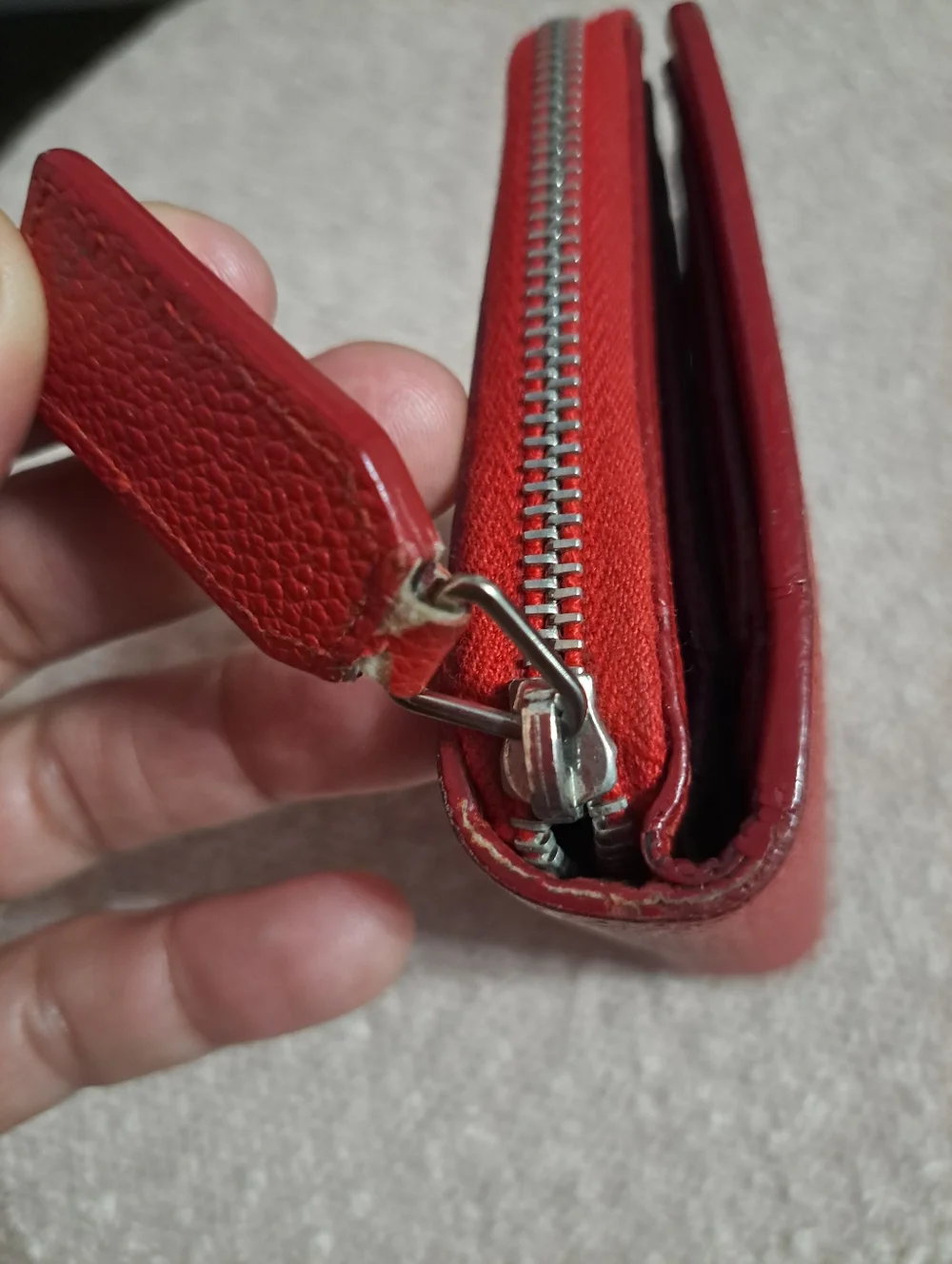 Saint Laurent Red Pebbled Zip-Around Card Wallet - Picture 6 of 10